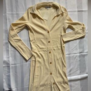 Walter Baker Cream Button-Up Ribbed Dress